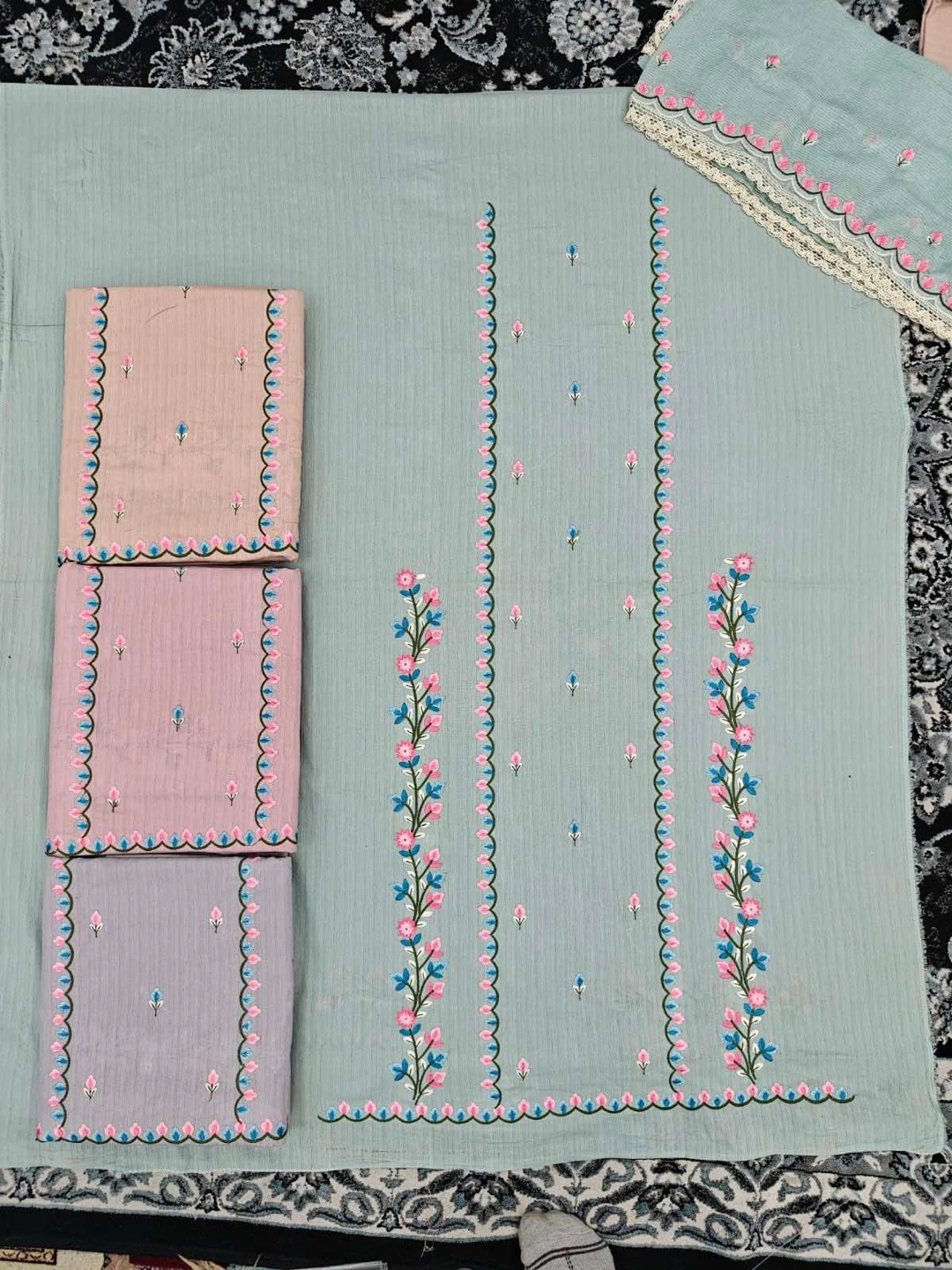Embroidered Cotton Dress Material with Dupatta - photo 2