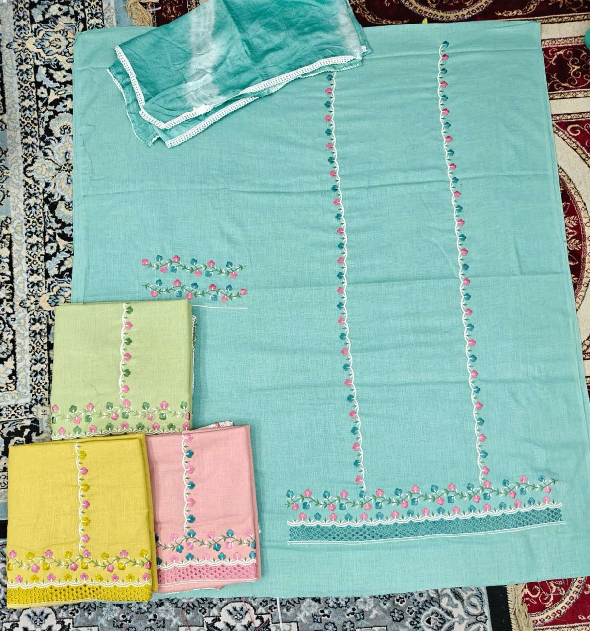 Embroidered Cotton Dress Material with Dupatta - photo 3
