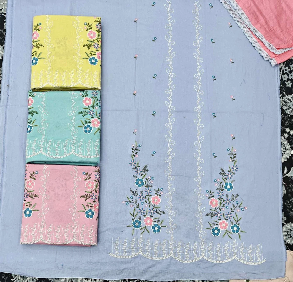 Embroidered Cotton Dress Material with Dupatta - photo 4