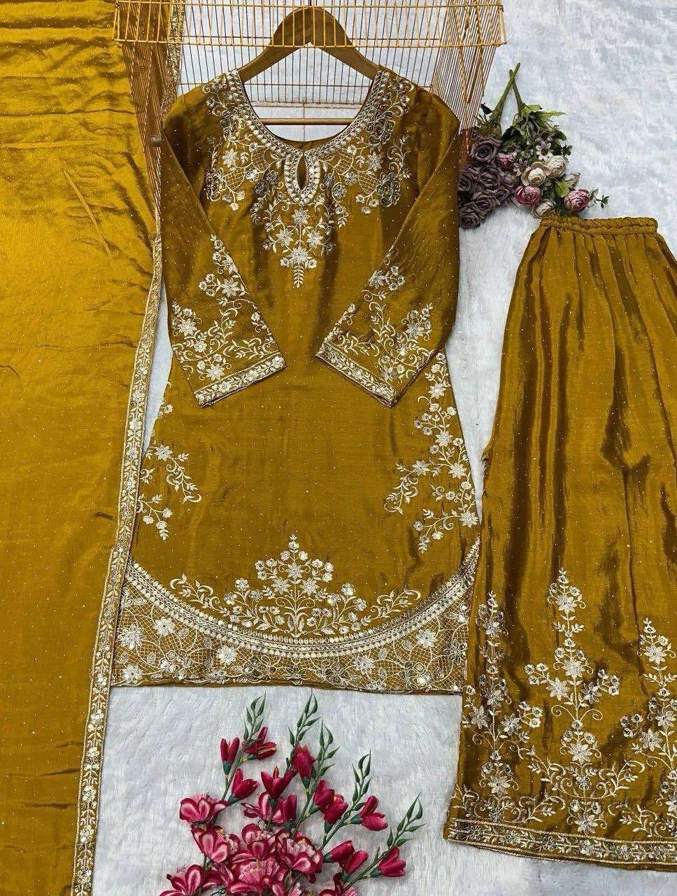 Mustard Yellow Embroidered 3-Piece Suit