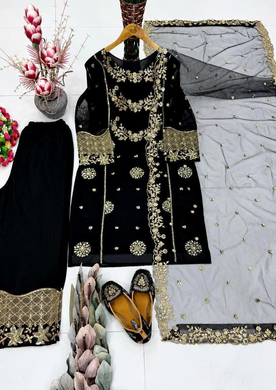 Black Embroidered 3-Piece Suit