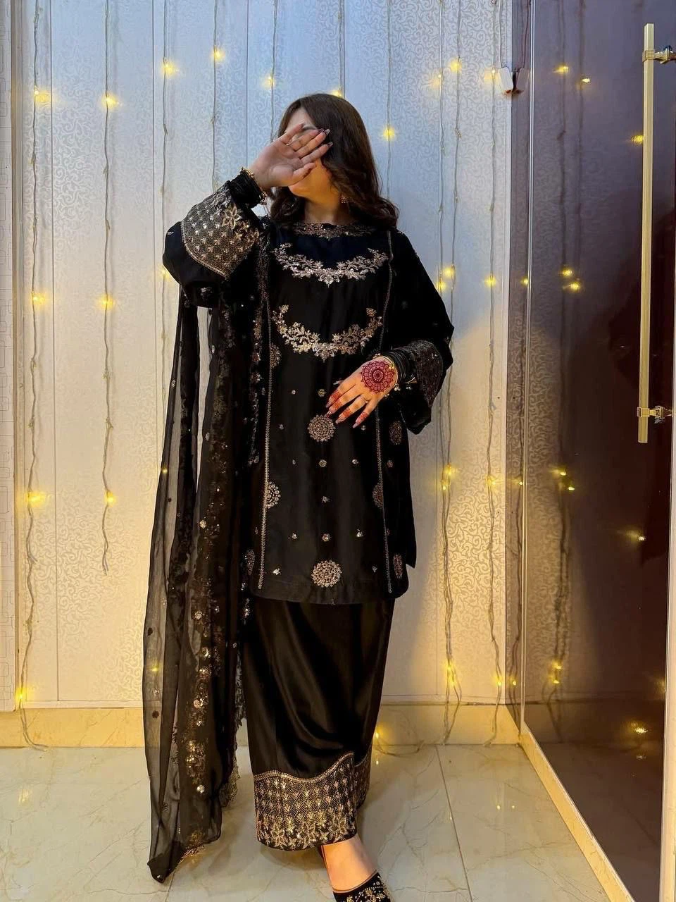Black Embroidered 3-Piece Suit - photo 2