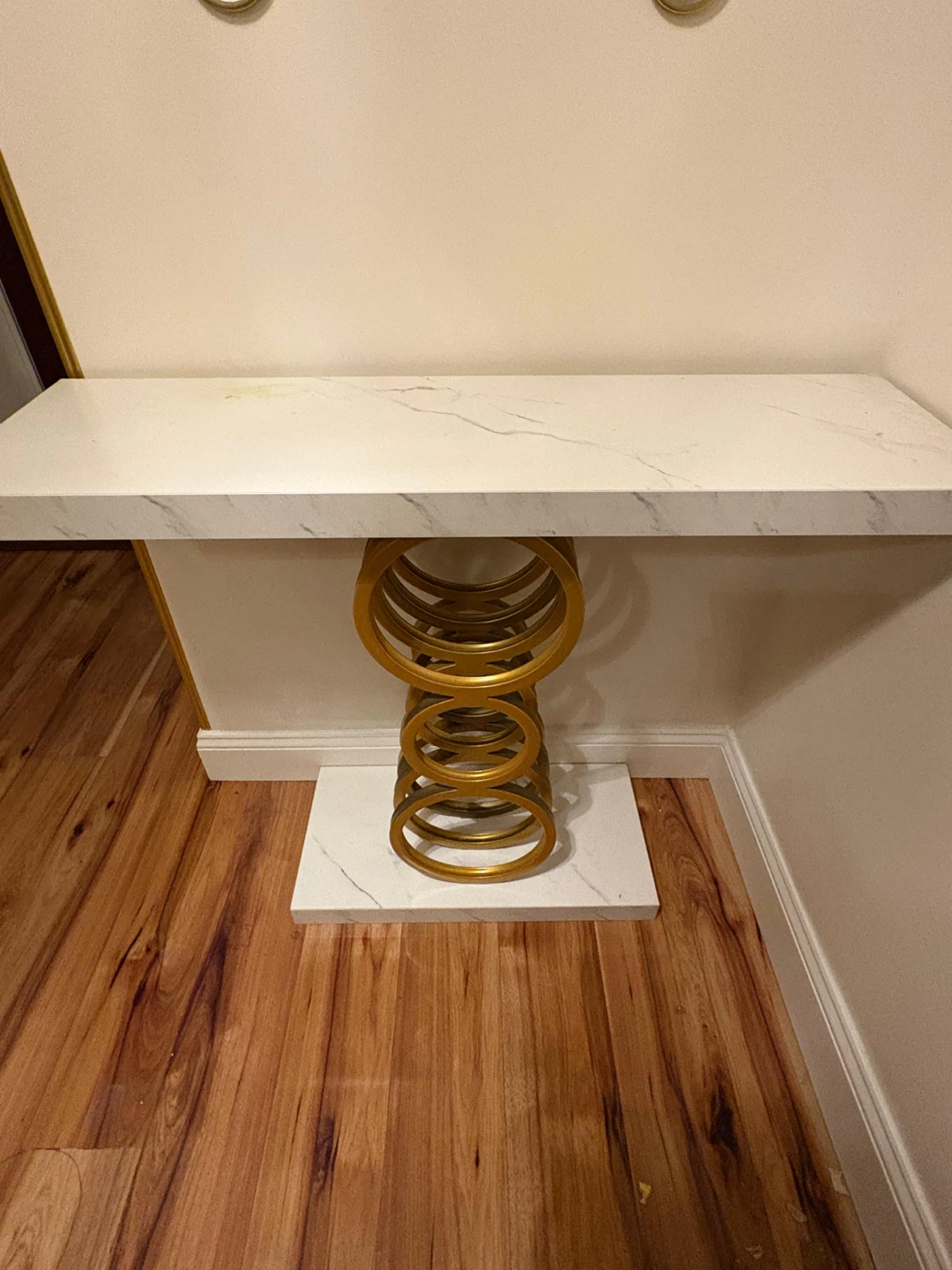 White Marble and Gold Ring Console Table