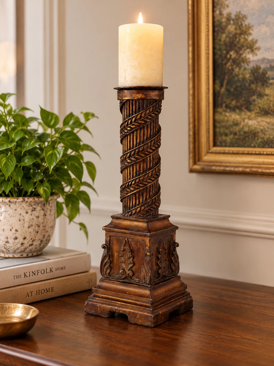 Ornate Decorative Pillar Candle Holder – 15.4” Tall