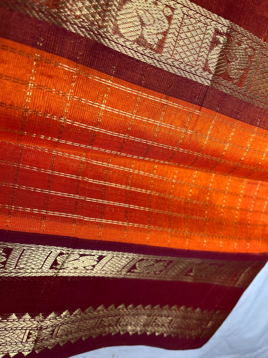 Orange and Red Saree with Gold Zari Border - photo 3