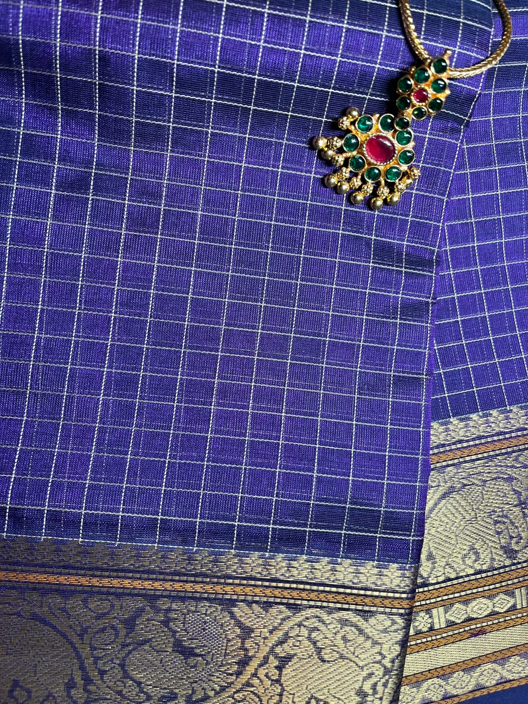 Blue Silk cotton Saree with Gold Border - photo 2