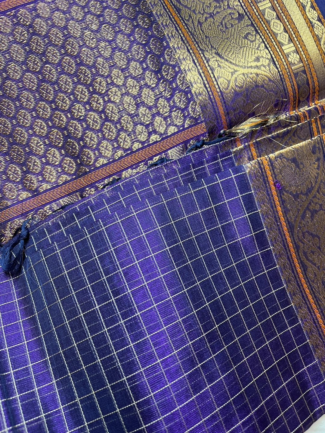 Blue Silk cotton Saree with Gold Border - photo 3
