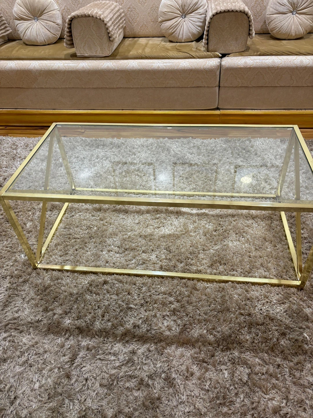 Gold Metal and Glass Coffee Table