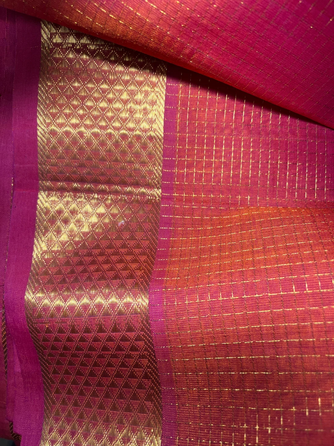 Pink Silk Saree with Gold Border - photo 3