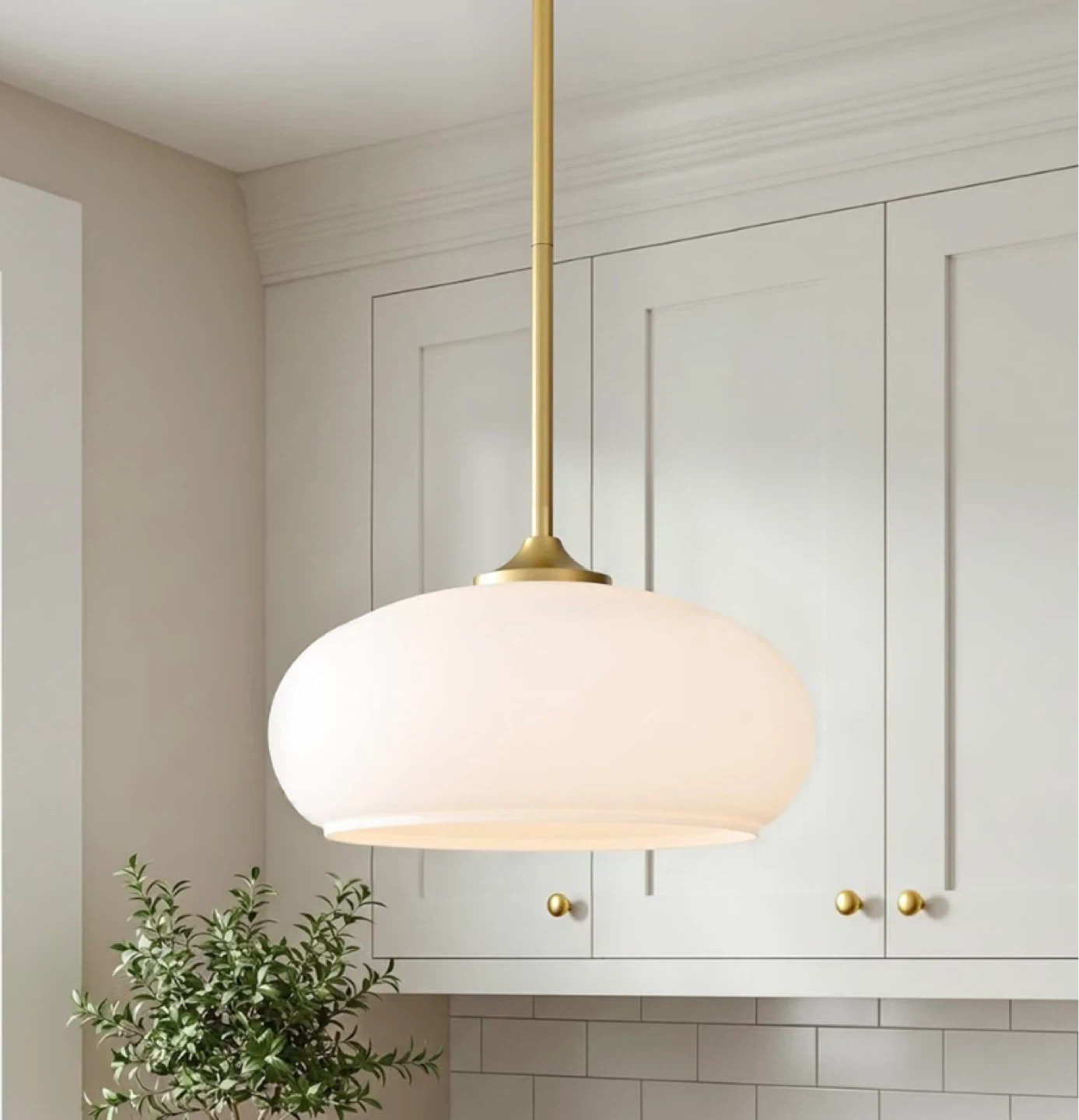 Minimalist Gold and Opal Glass Pendant Light