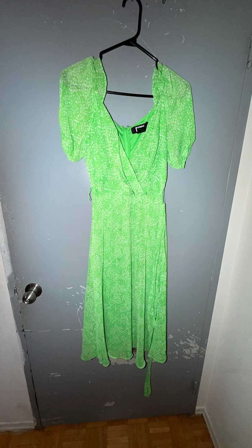 Neon Green Print Midi Dress