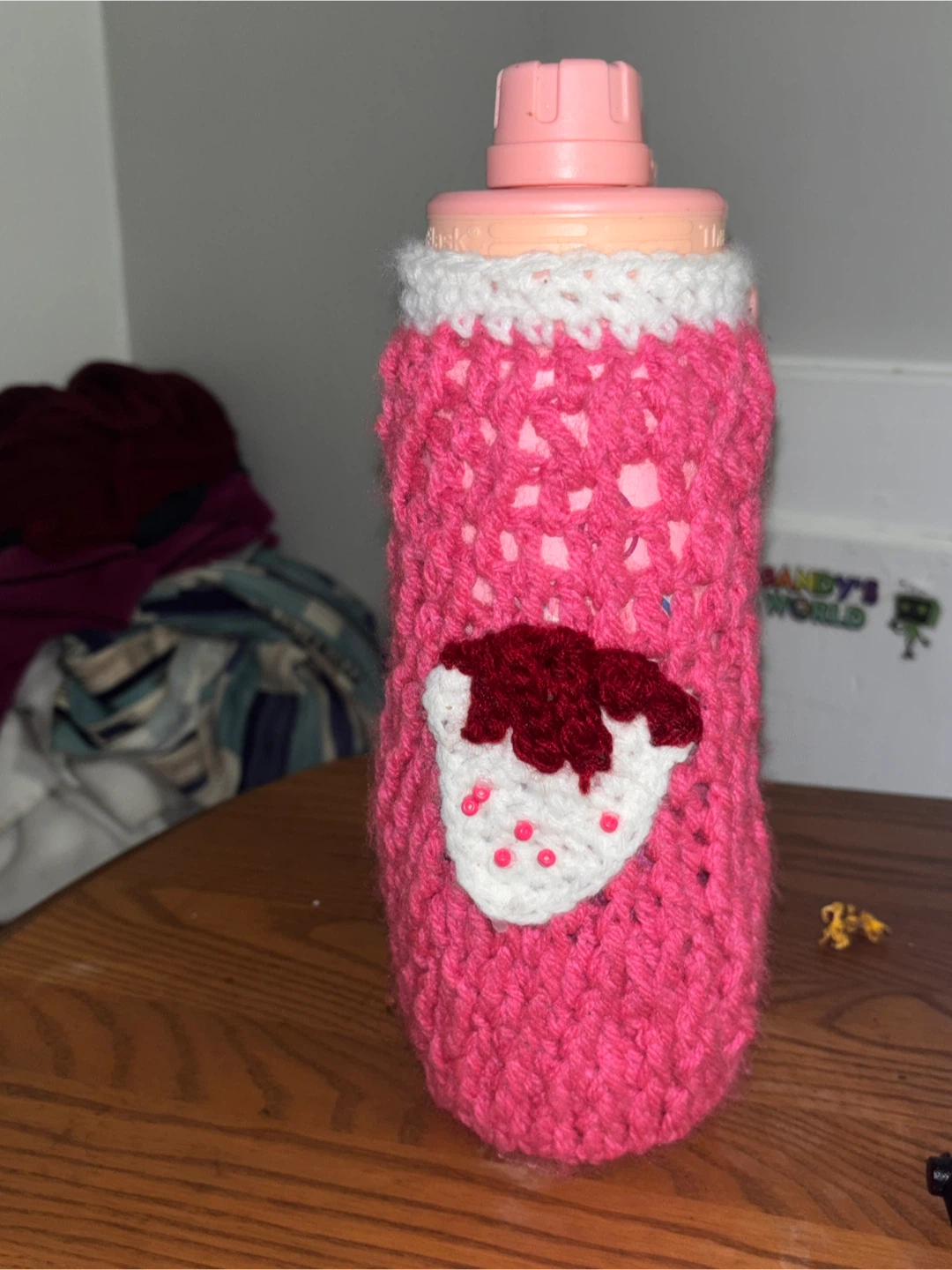 Crocheted Water Bottle Cover with Cupcake Design