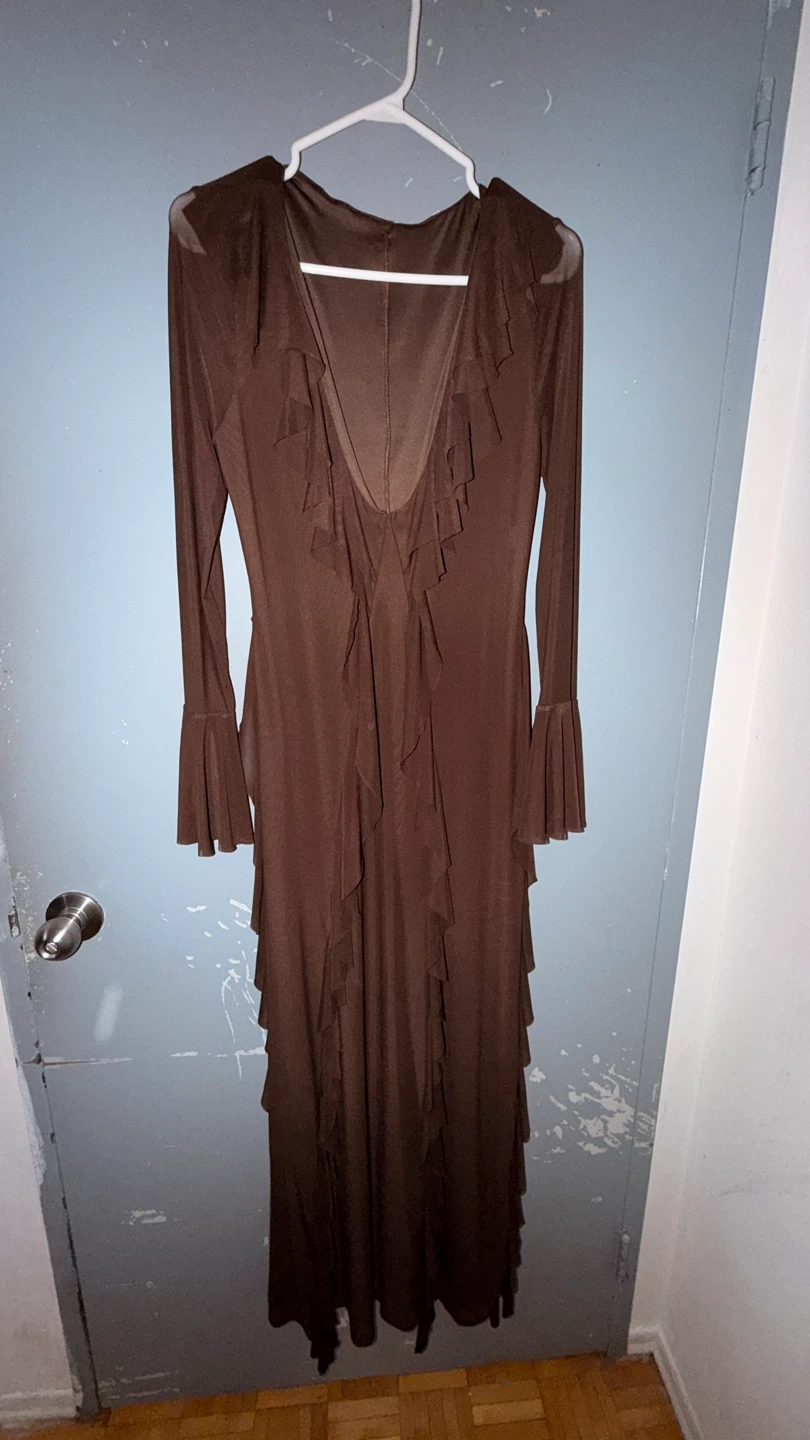 Brown ruffled maxi dress