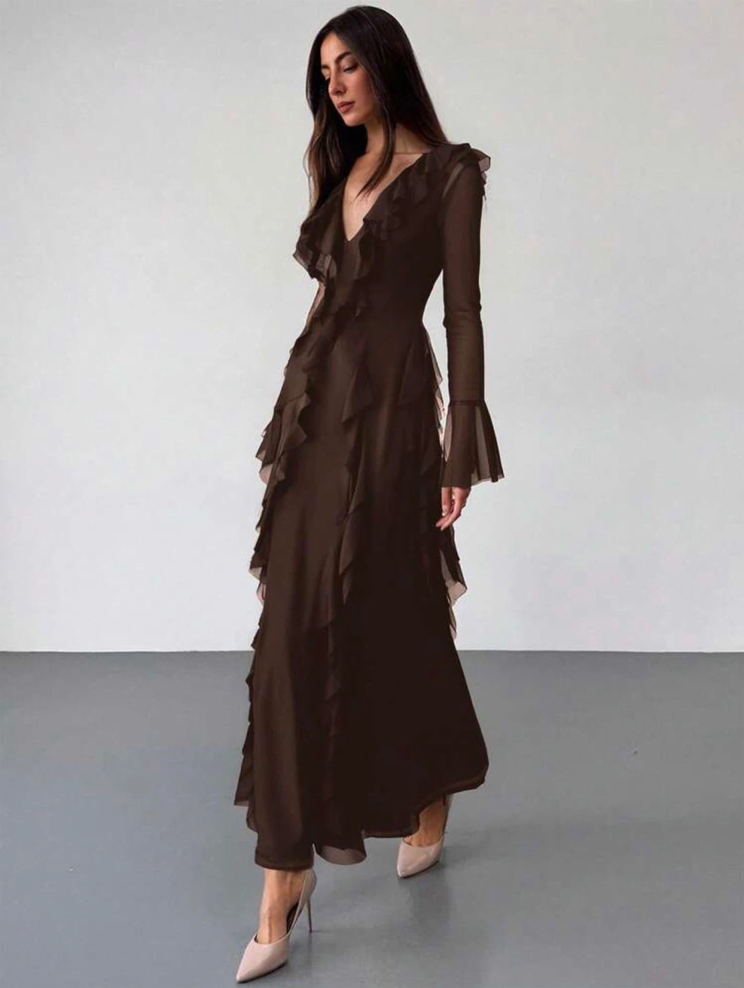 Brown ruffled maxi dress - photo 2