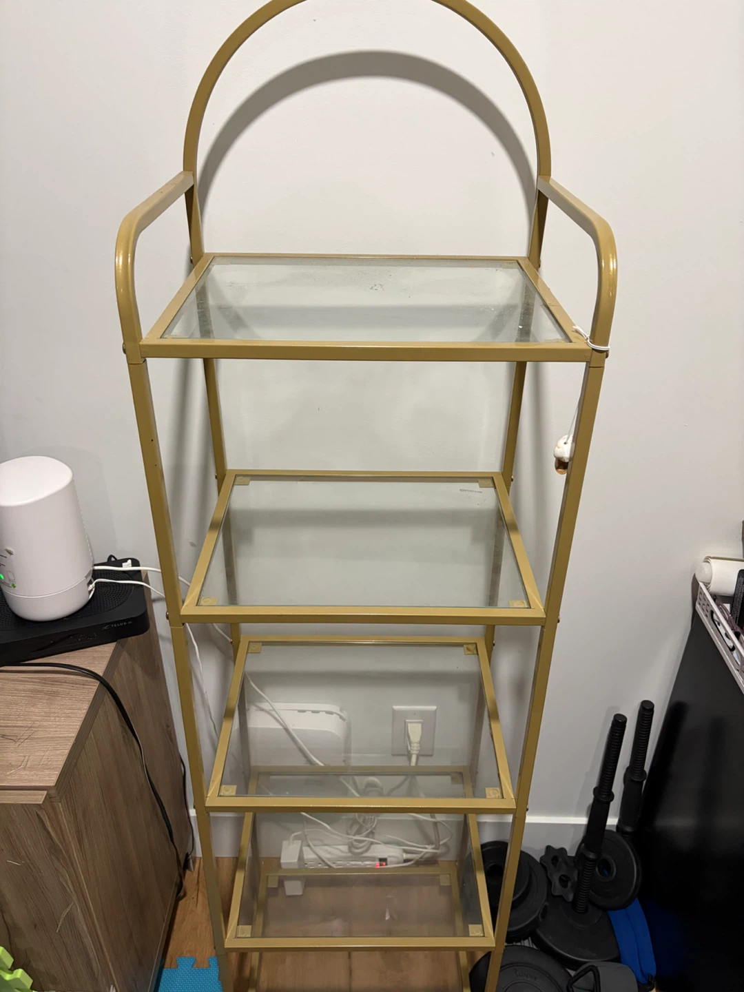 Gold 5 Tier Shelf Unit with Glass Shelves