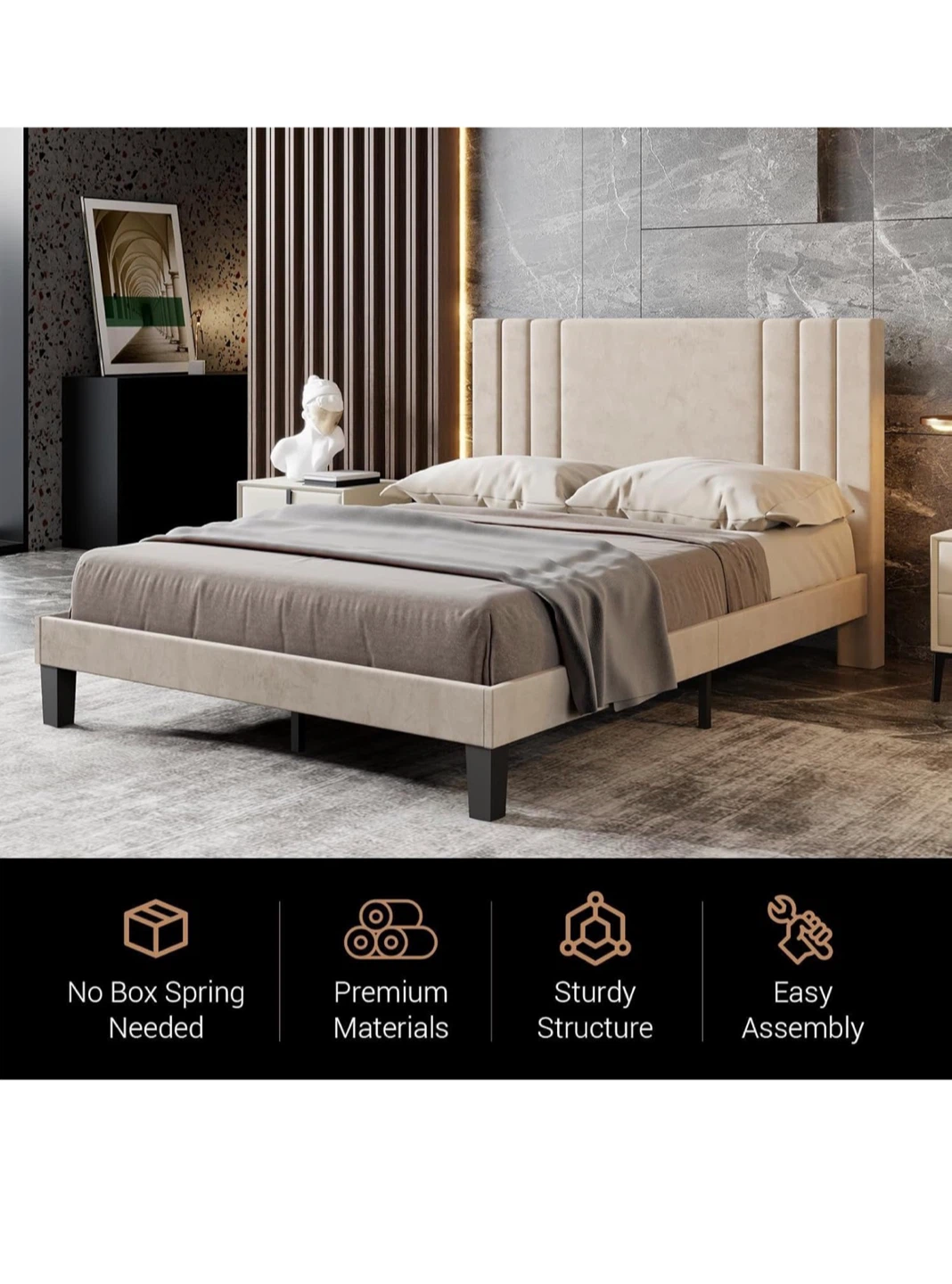 Queen Full Size Beige Upholstered Bed Frame ( Brand New in Box)