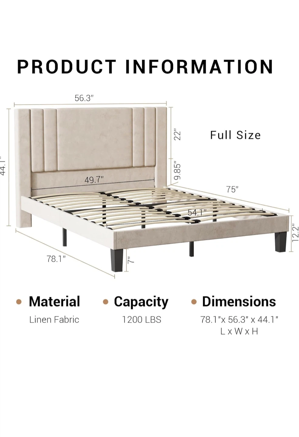 Queen Full Size Beige Upholstered Bed Frame ( Brand New in Box) - photo 2