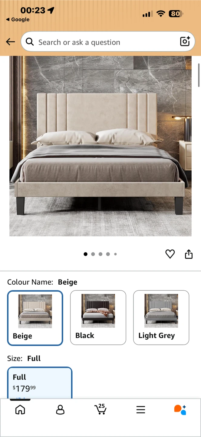 Queen Full Size Beige Upholstered Bed Frame ( Brand New in Box) - photo 3