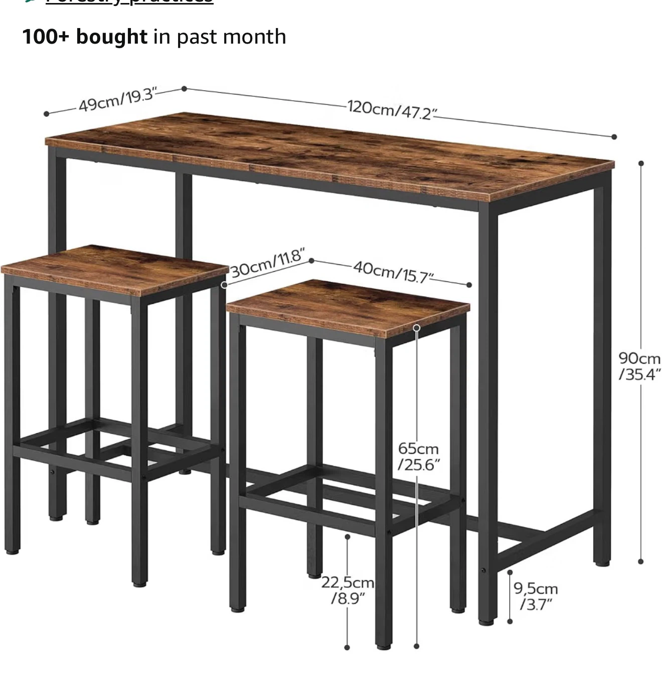 Bar Height Dining Table with 2 Stools - photo 3