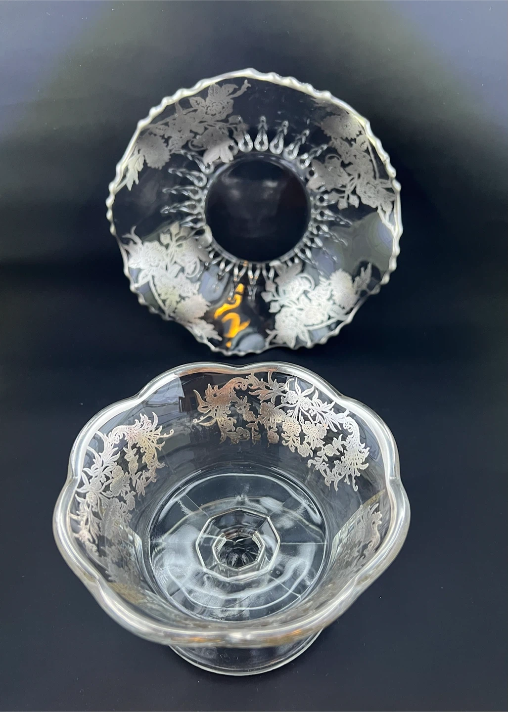Vintage Silver Overlay Glass Dish/Bowl Set