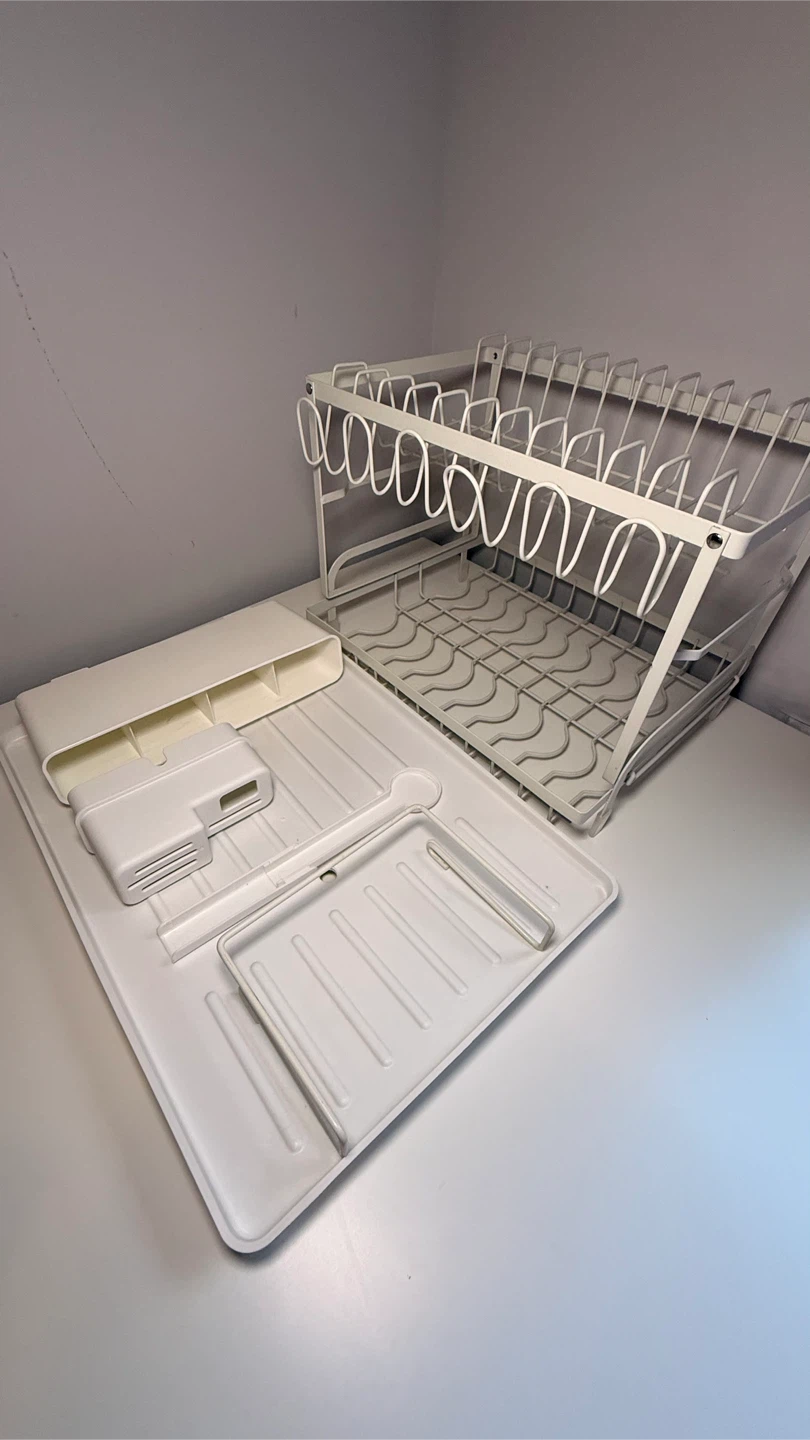 2-Tier White Dish Drying Rack with Drainboard - photo 2