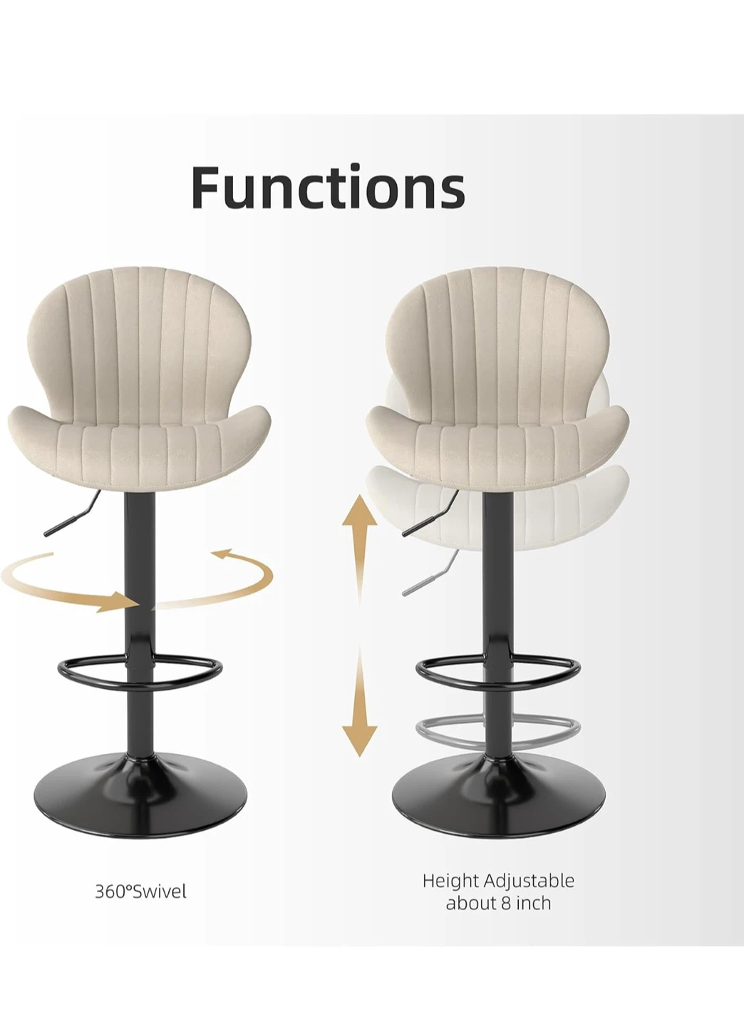 Set of 2 Beige Bar Stools// NEW