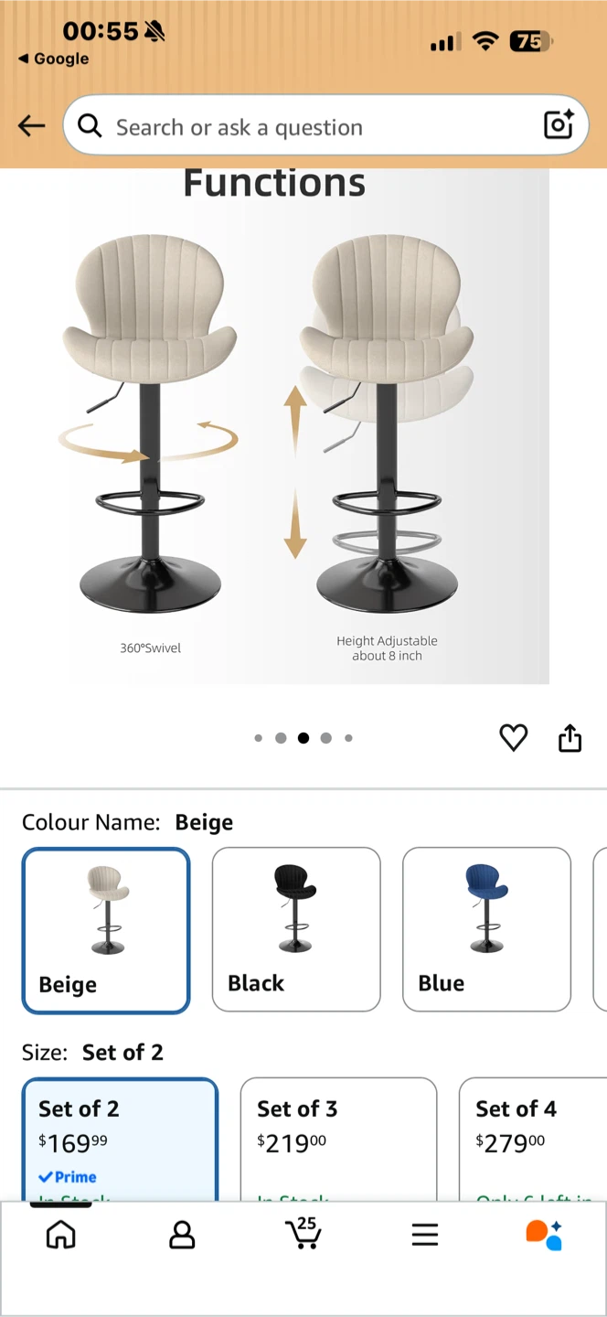 Set of 2 Beige Bar Stools// NEW - photo 2