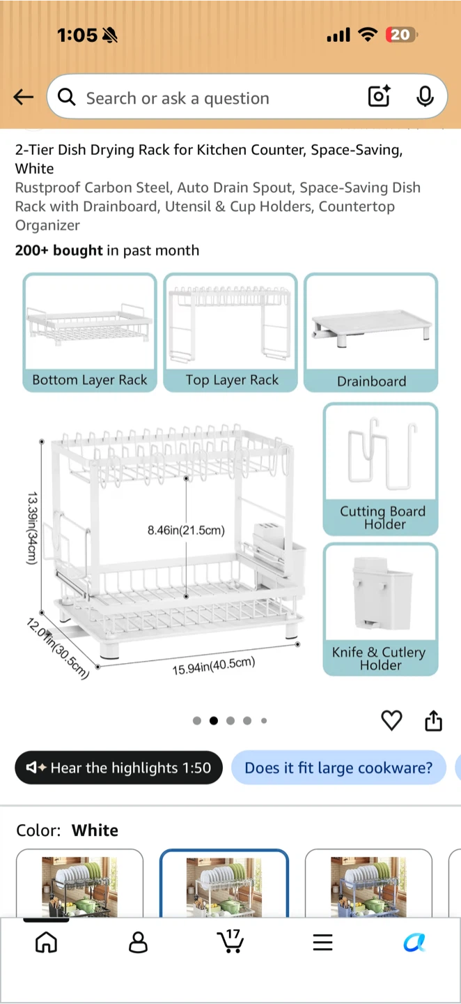 2-Tier White Dish Drying Rack with Drainboard - photo 3