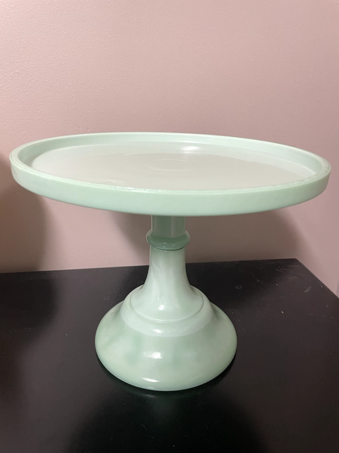 MILK GLASS PEDESTAL CAKE STAND JADEITE GREEN