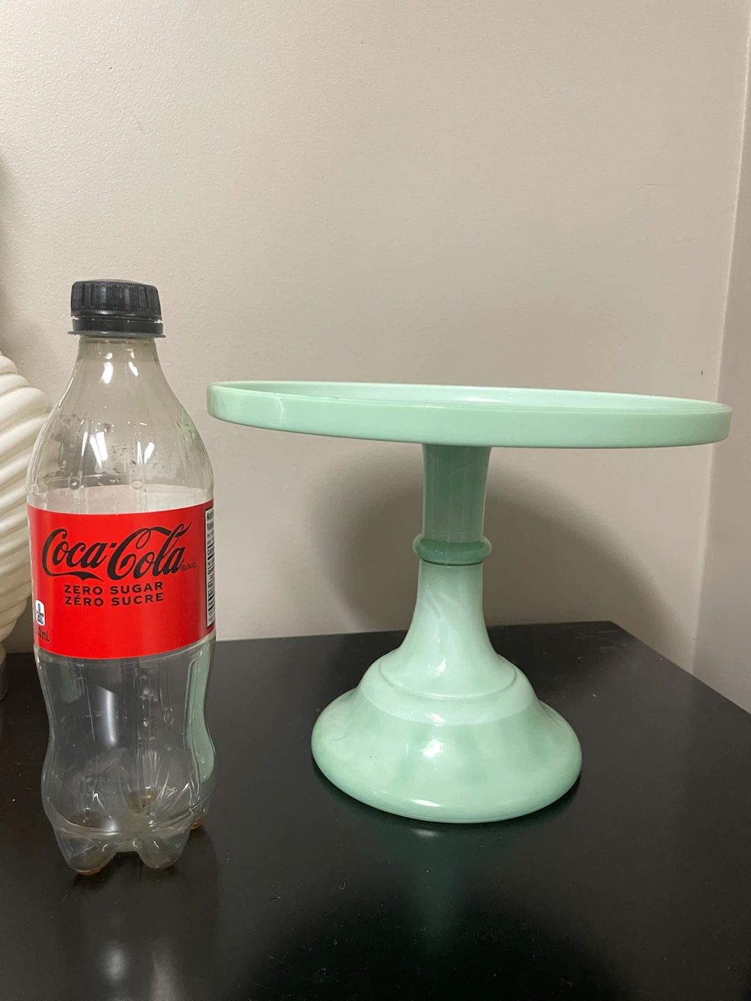 MILK GLASS PEDESTAL CAKE STAND JADEITE GREEN - photo 2