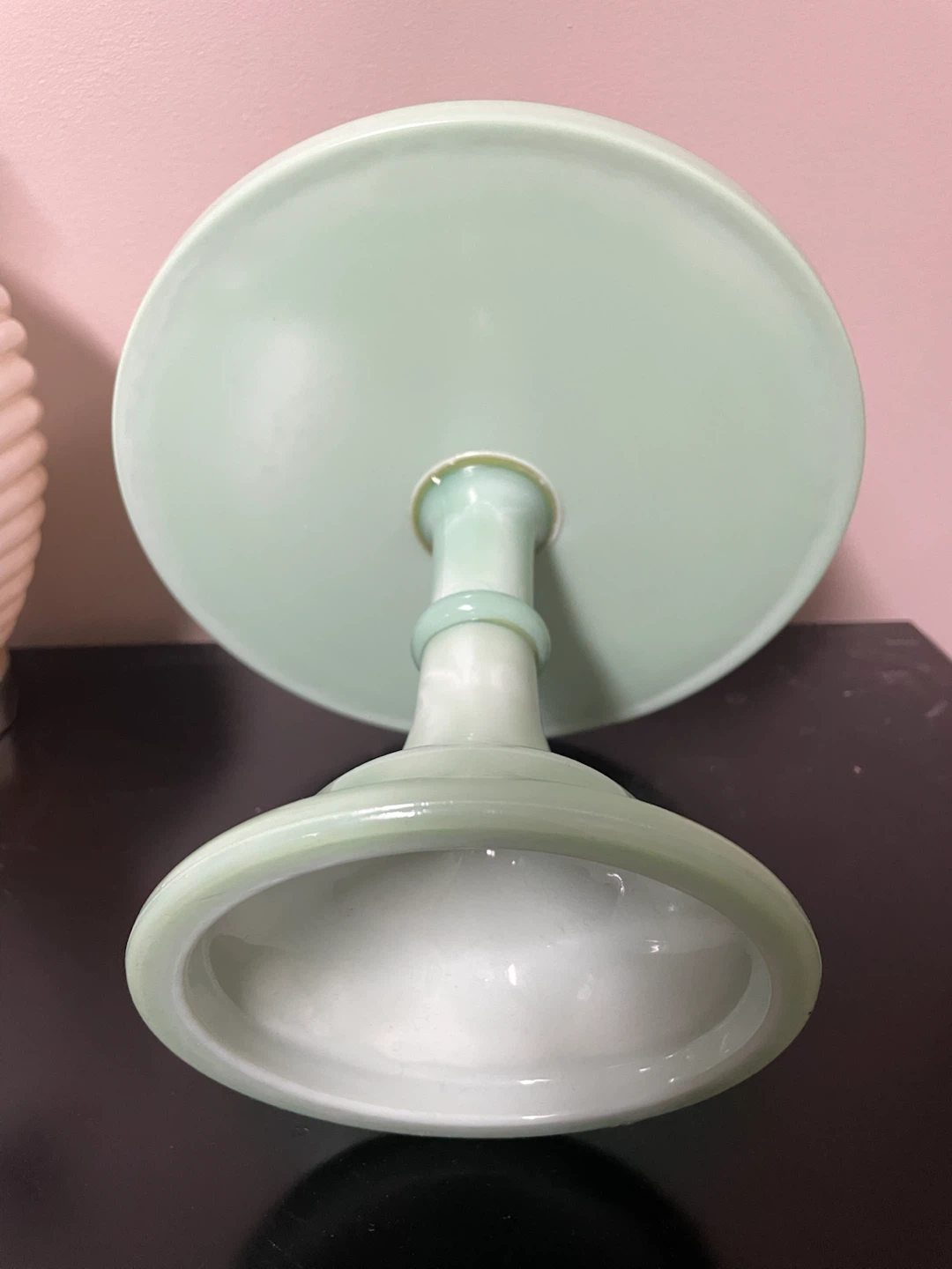 MILK GLASS PEDESTAL CAKE STAND JADEITE GREEN - photo 4