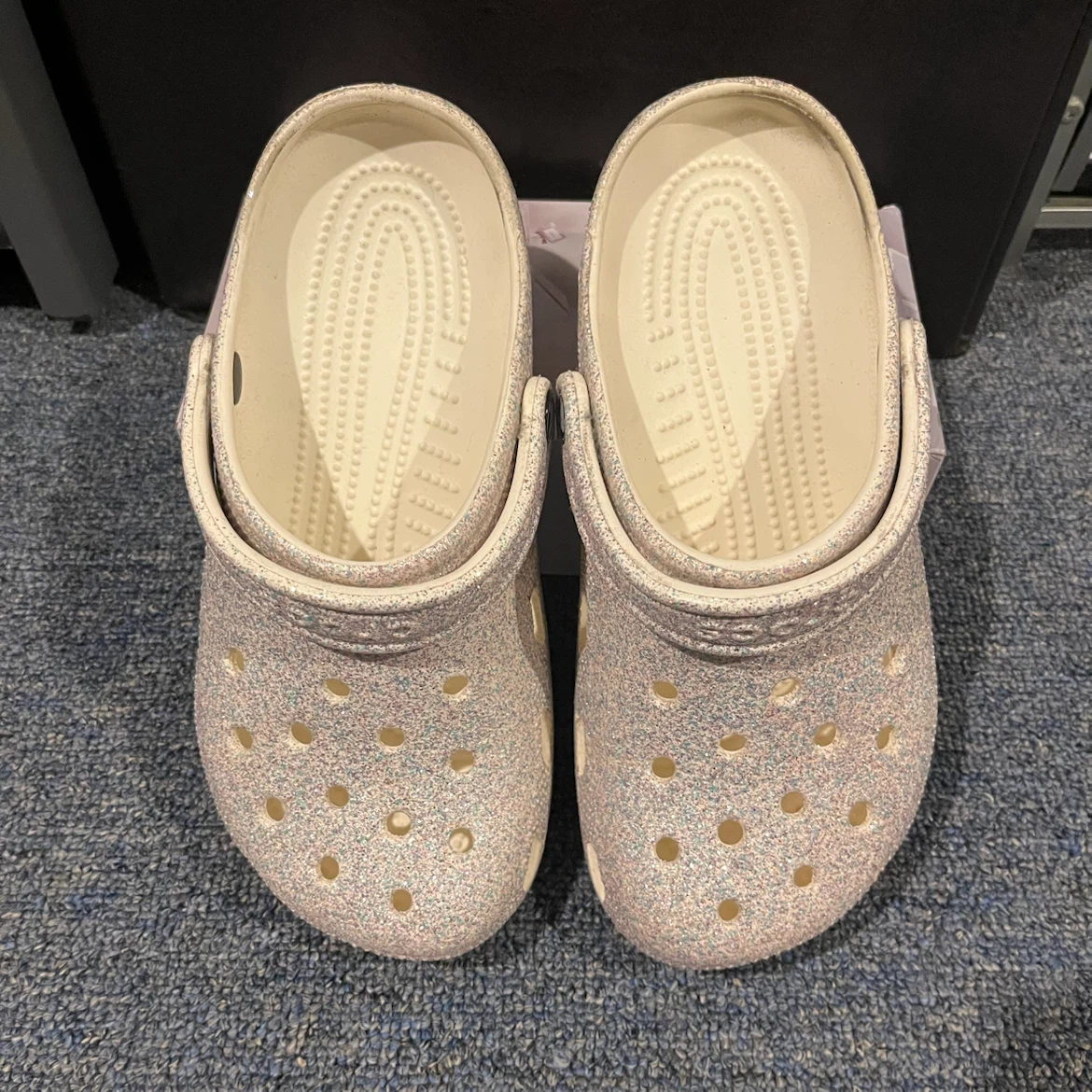 Kids Glitter Crocs in Silver
