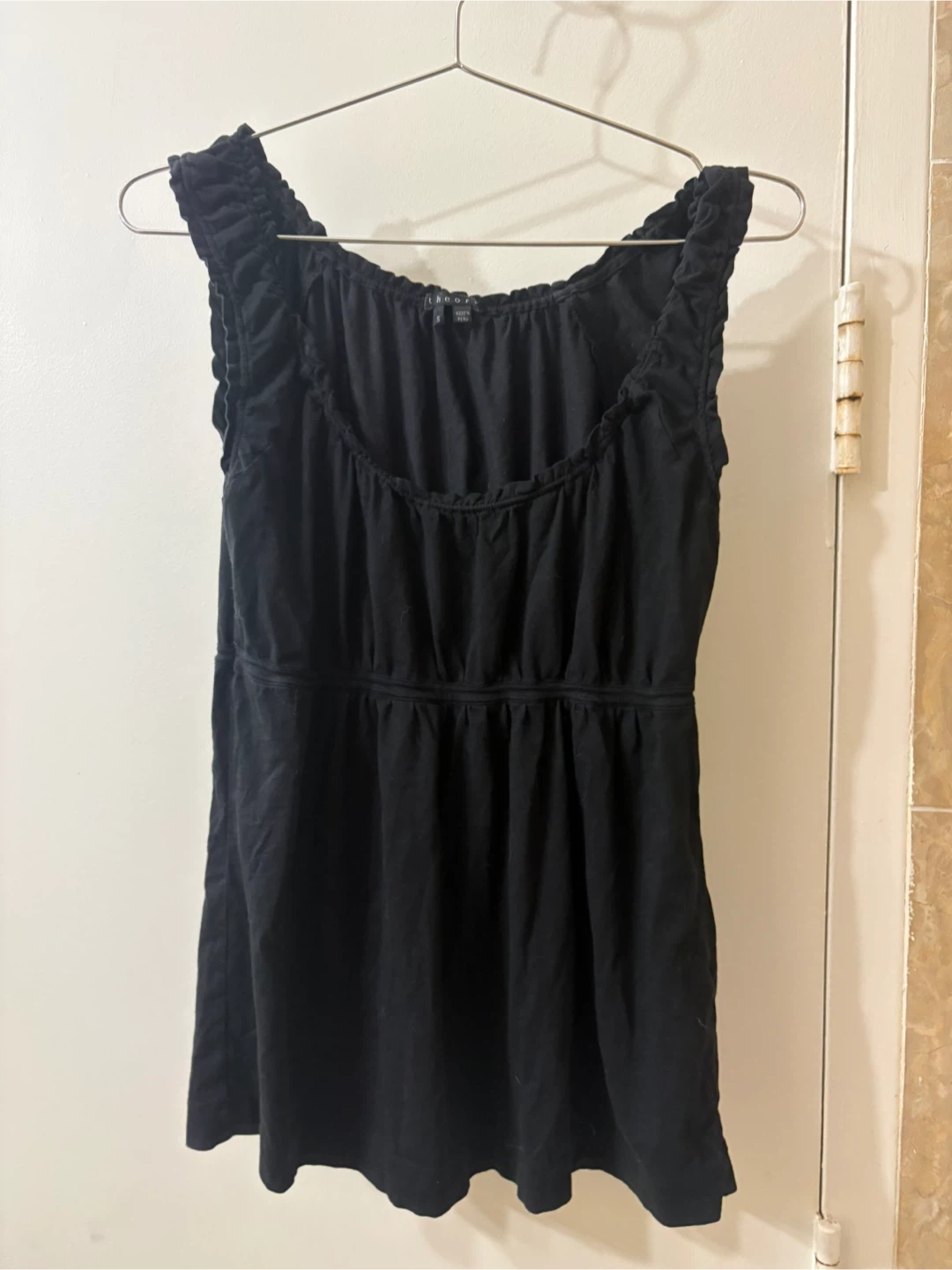 Theory Black Ruched Sleeveless Top Blouse Tank Size S