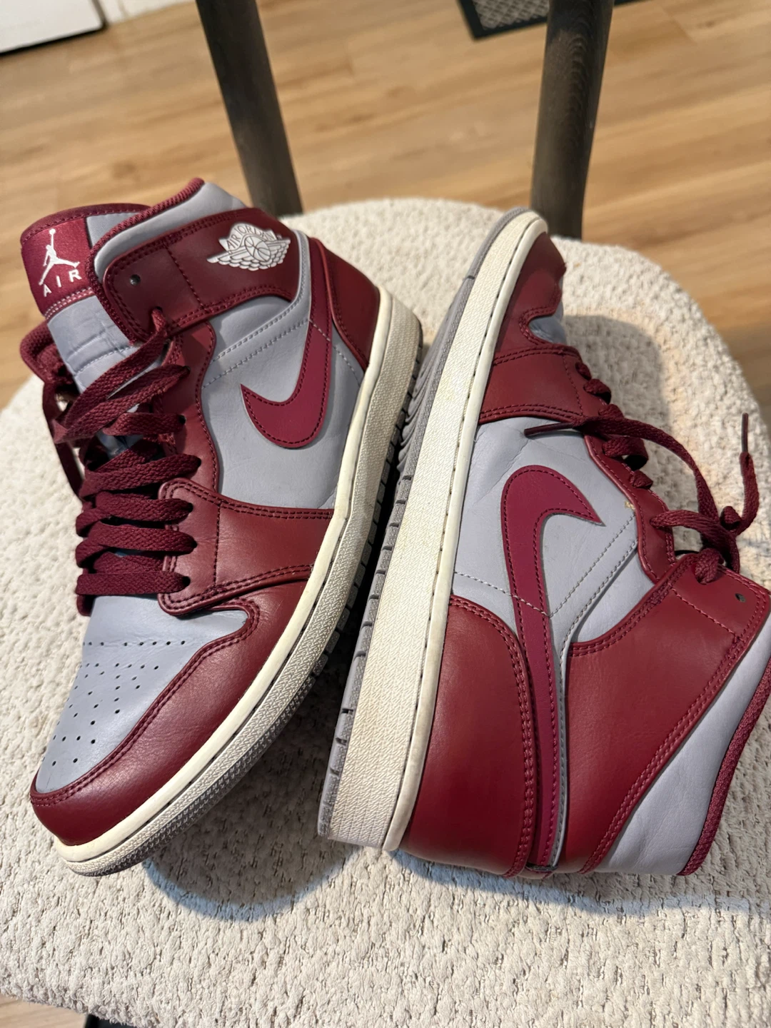 Nike Air Jordan 1 Mid Sneakers Maroon and Gray - photo 2
