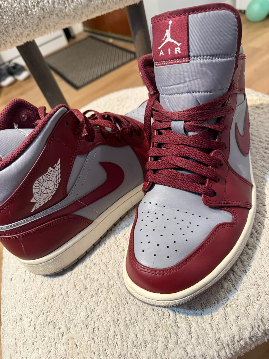 Nike Air Jordan 1 Mid Sneakers Maroon and Gray - photo 3