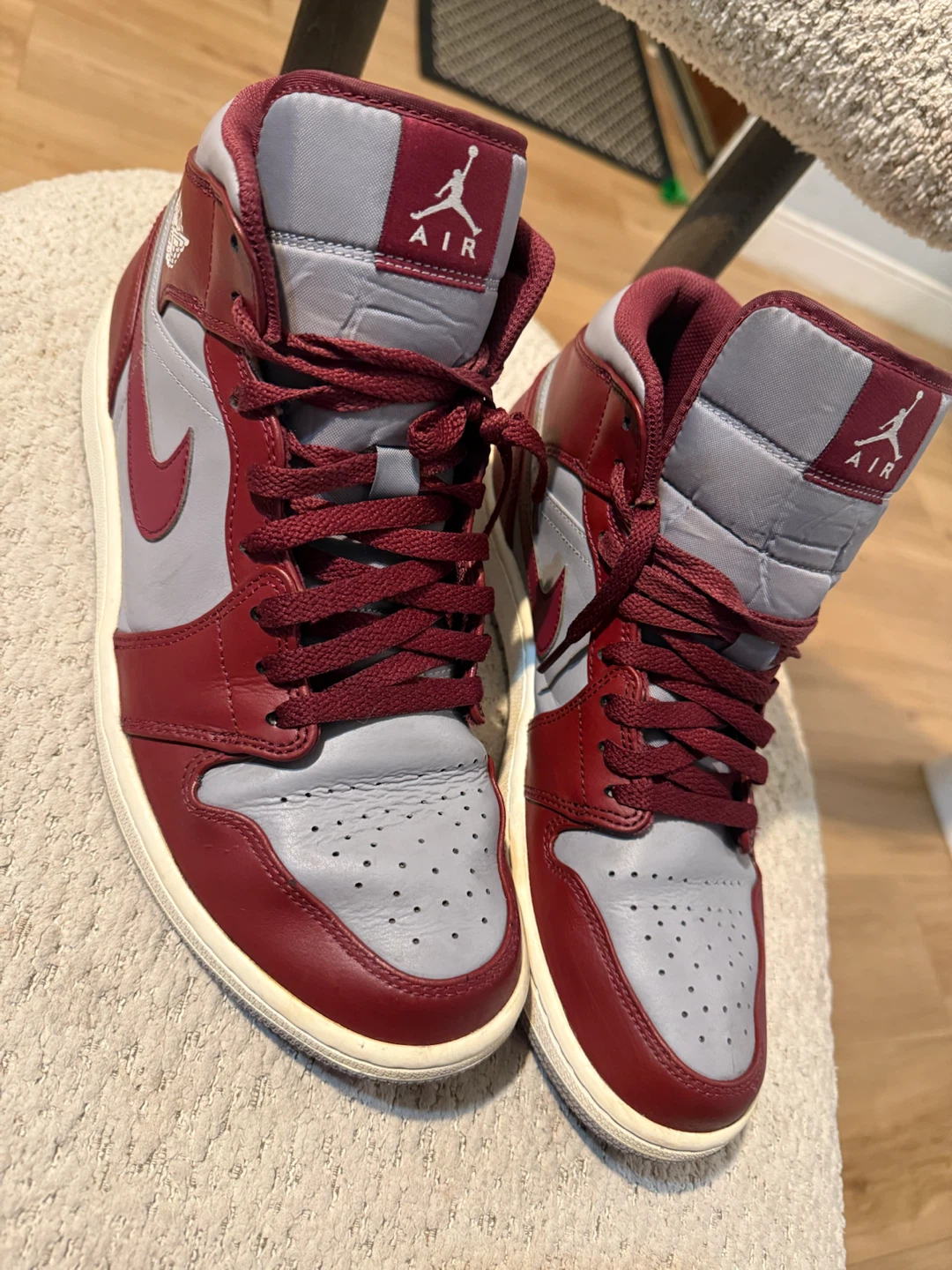 Nike Air Jordan 1 Mid Sneakers Maroon and Gray - photo 4