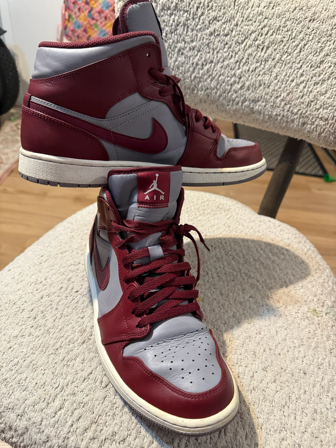 Nike Air Jordan 1 Mid Sneakers Maroon and Gray - photo 5