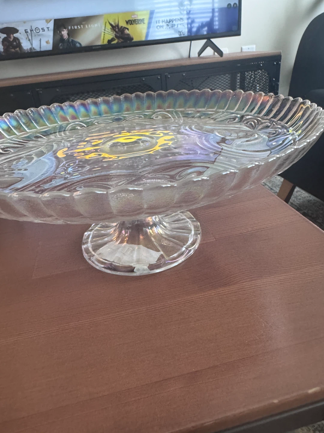 Iridescent Glass Pedestal Cake Stand