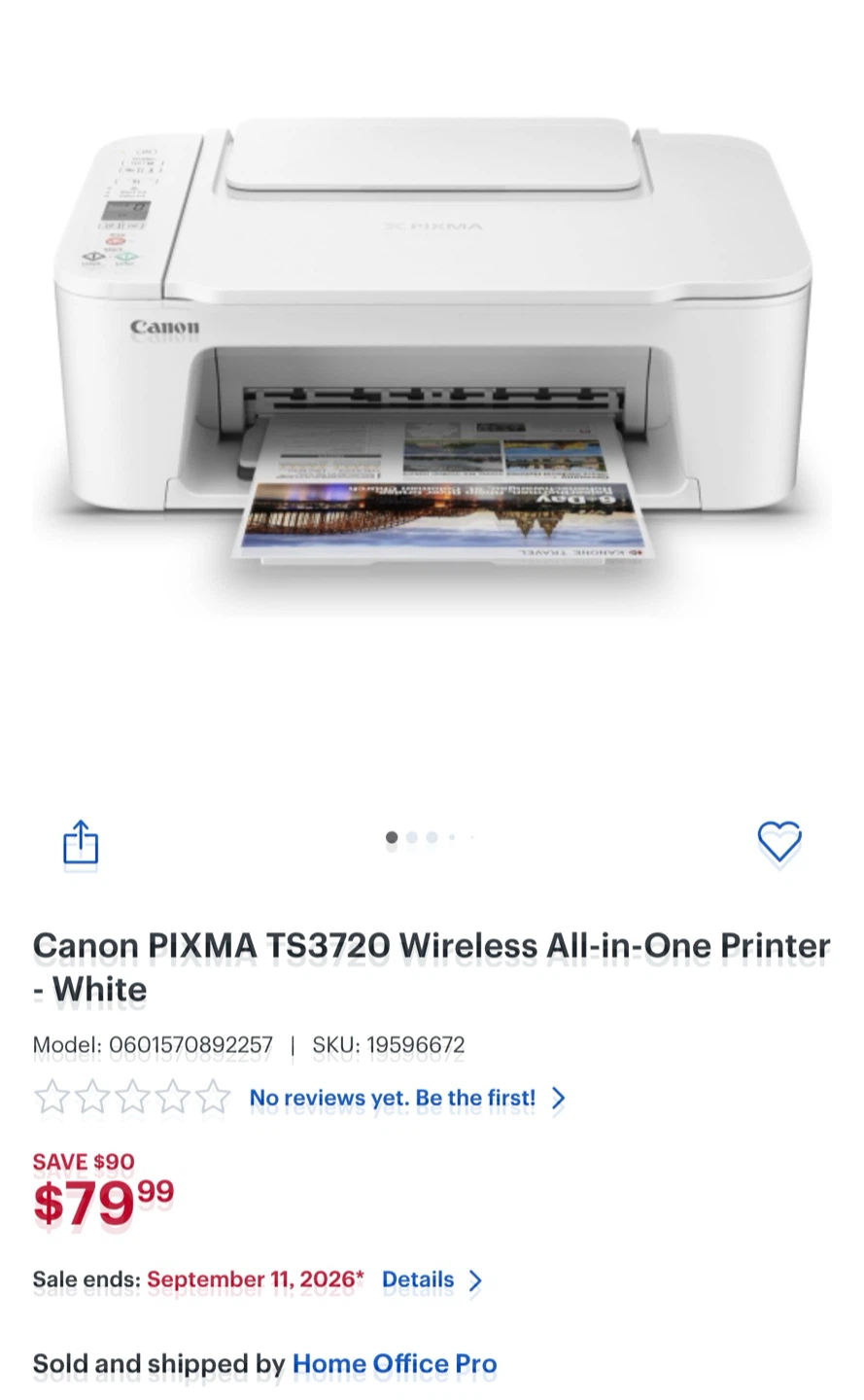 Canon PIXMA TS3720 Wireless All-in-One Printer