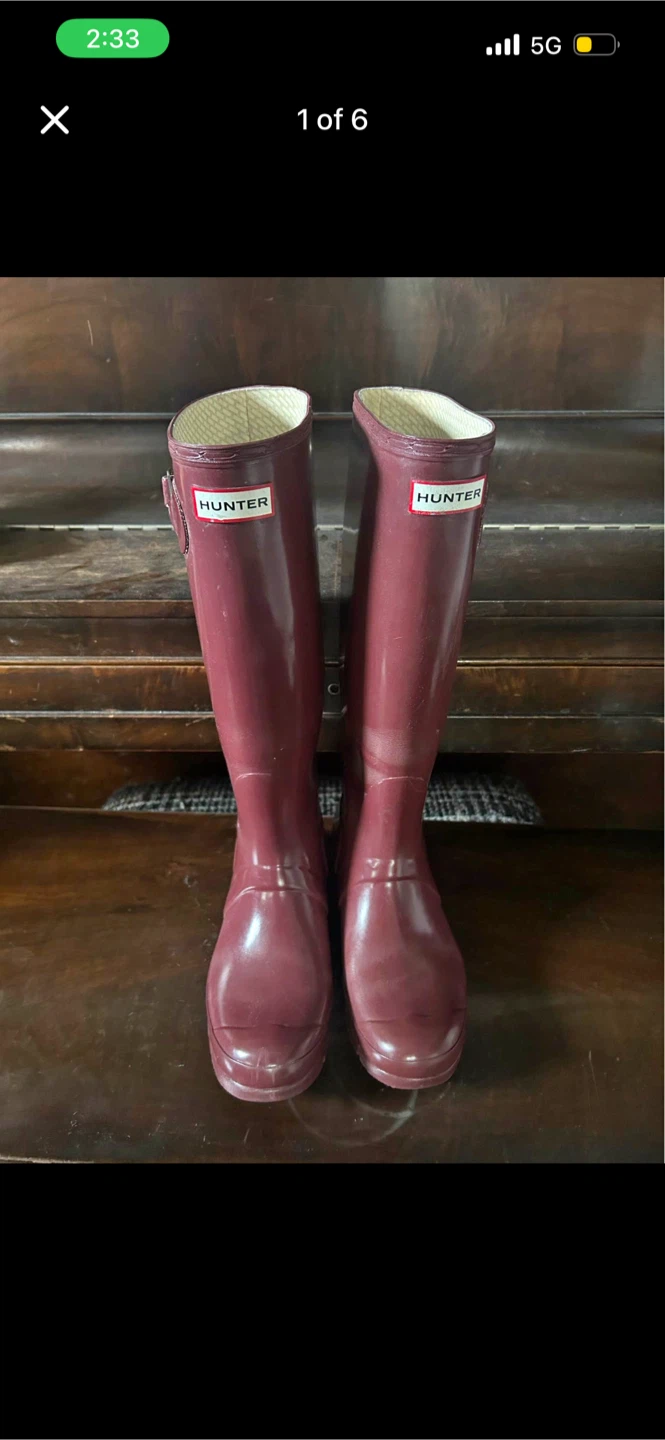 US 9 Hunter Tall Gloss Boots Burgundy