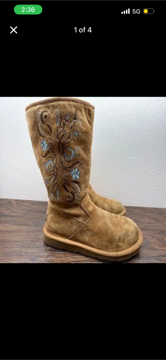 UGG Brown Suede Embroidered Boots Size 8