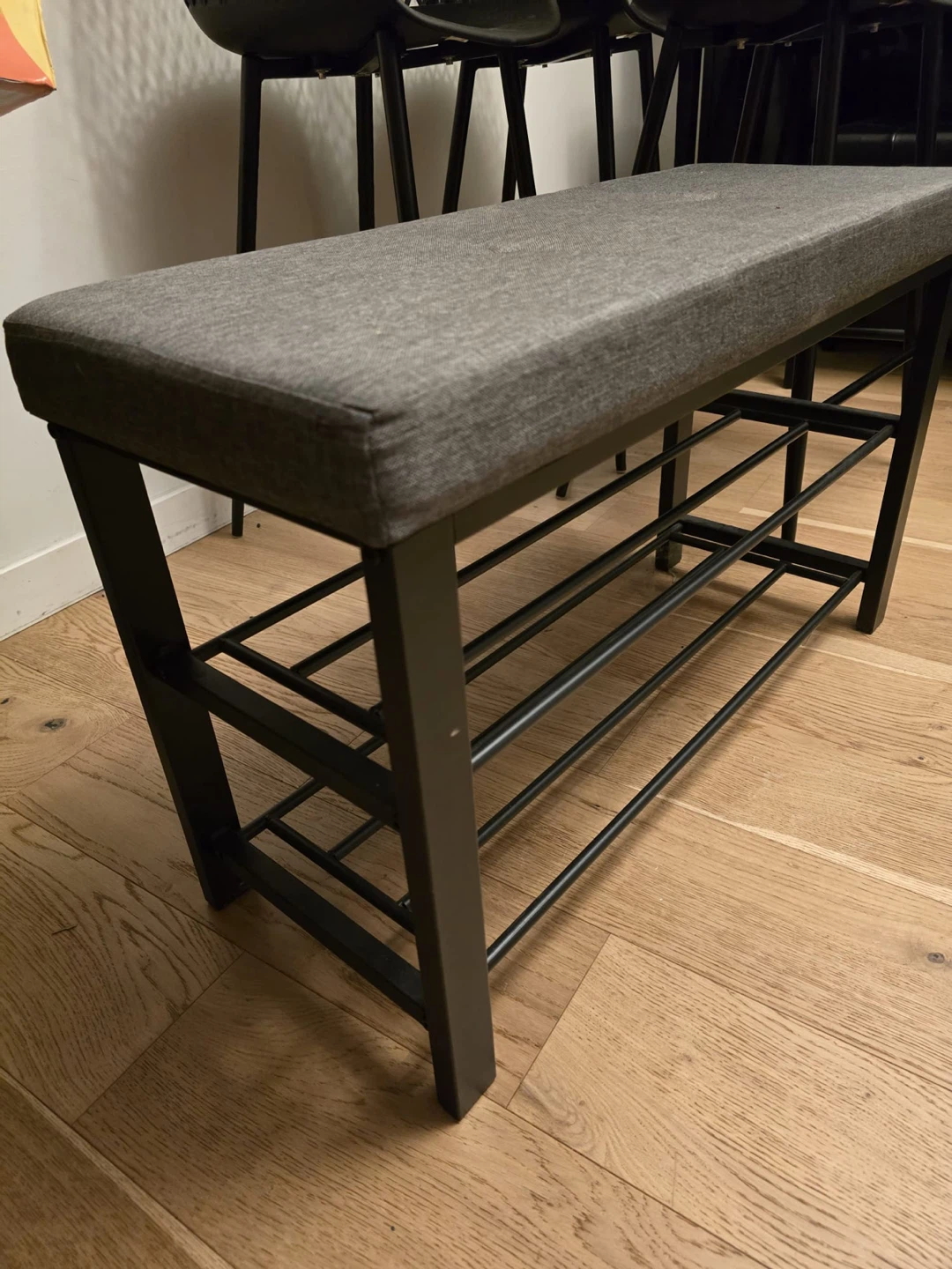 Grey Upholstered Shoe Storage Bench | 2‑Tier Shoe Rack