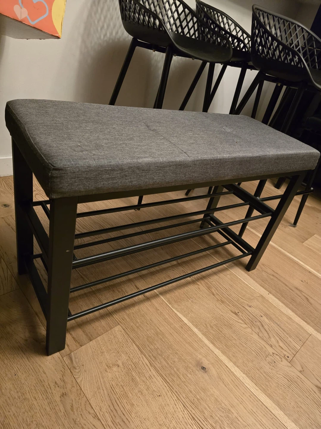 Grey Upholstered Shoe Storage Bench | 2‑Tier Shoe Rack - photo 2