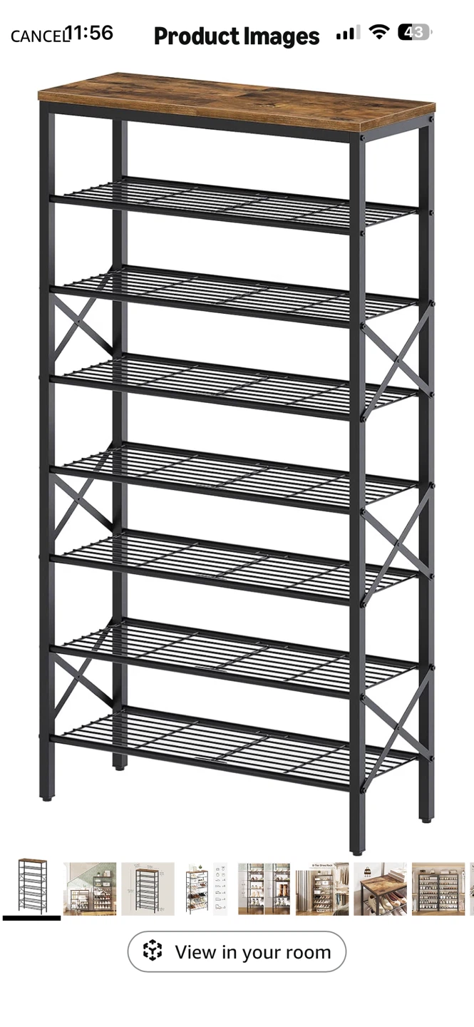 8-Tier Shoe Rack, Rustic Brown and Black