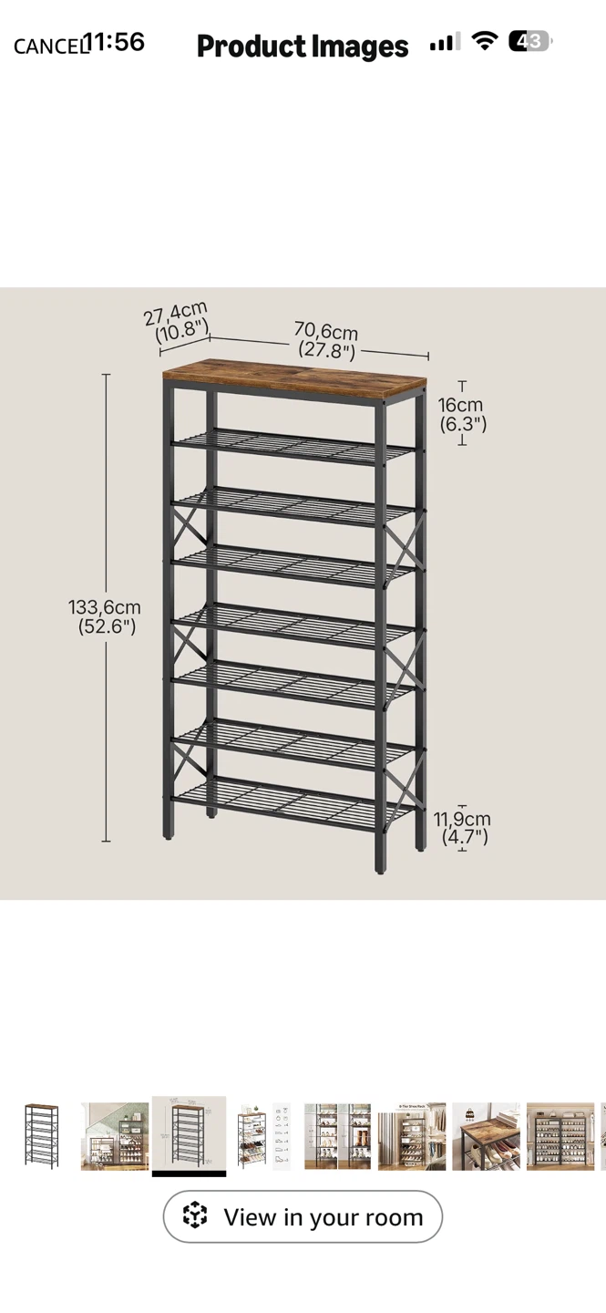 8-Tier Shoe Rack, Rustic Brown and Black - photo 2