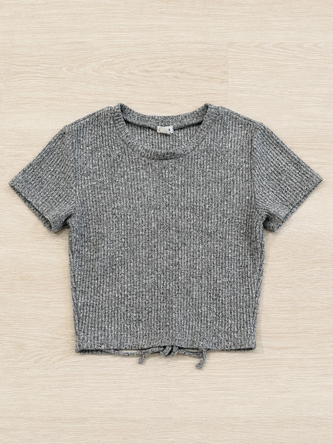 Grey tie-back ribbed crop top