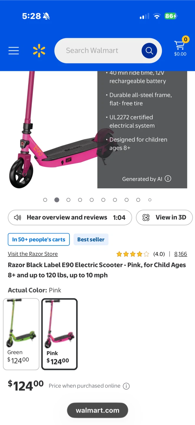 Razor Black Label E90 Electric Scooter - Pink