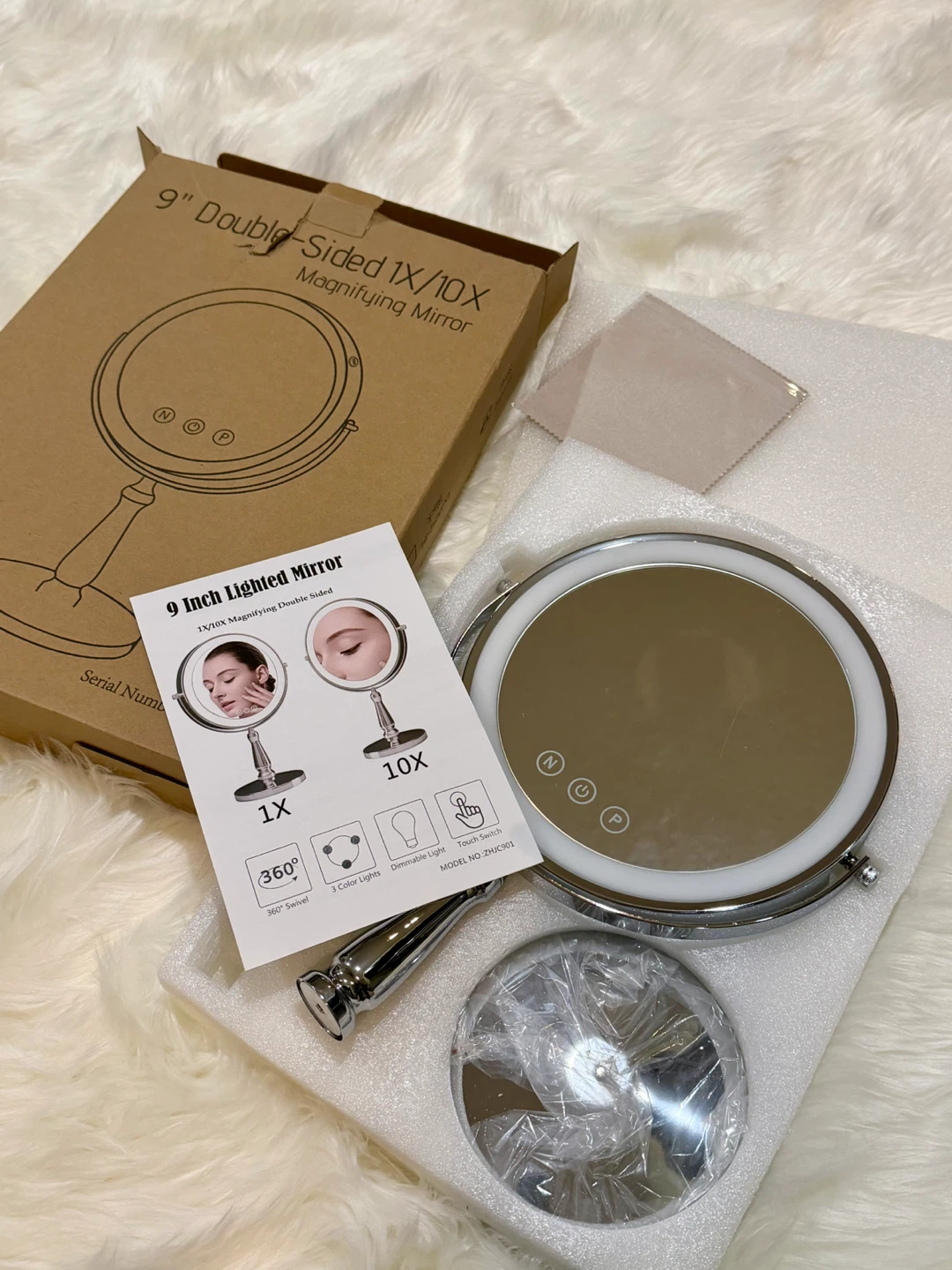 9 Inch Double-Sided Lighted Magnifying Mirror