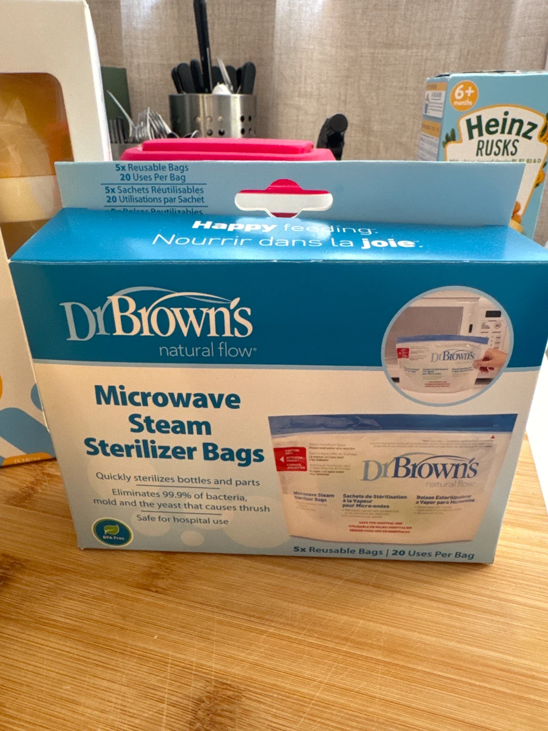Dr. Brown's Microwave Steam Sterilizer Bags and milk bottles