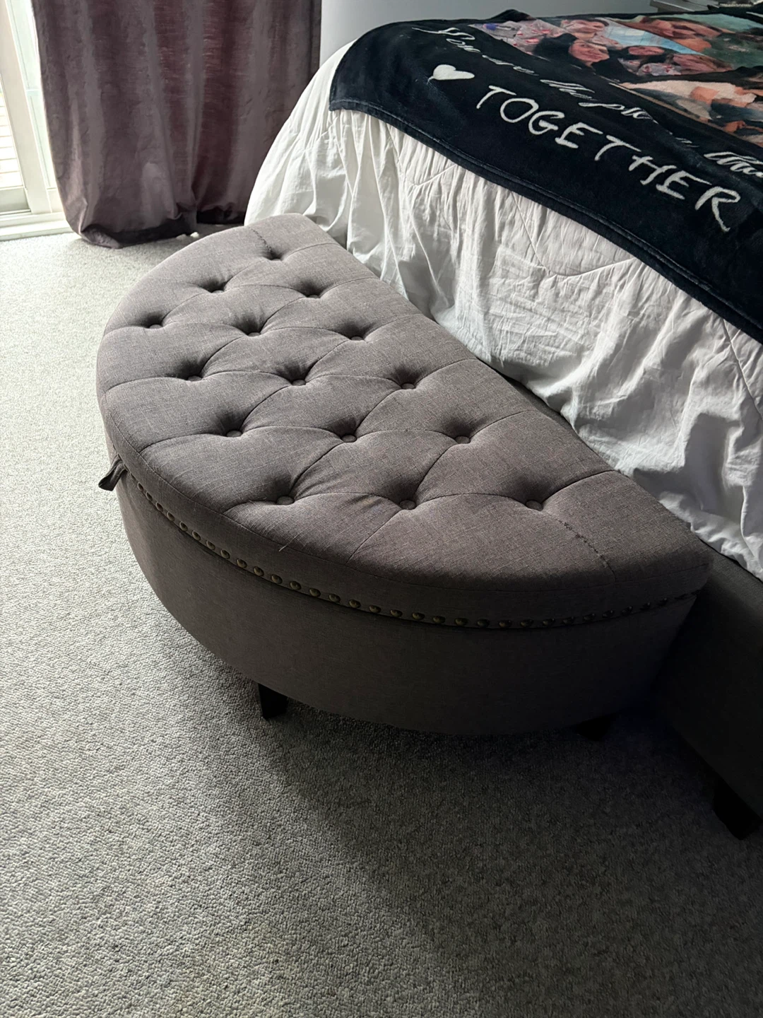 Grey Half-Moon Storage Bench